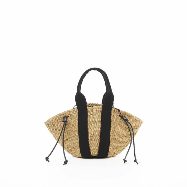 MUUN SO straw bag black cotton pouch small