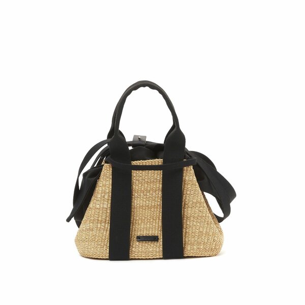 MUUN Altair straw bag black cotton pouch mini
