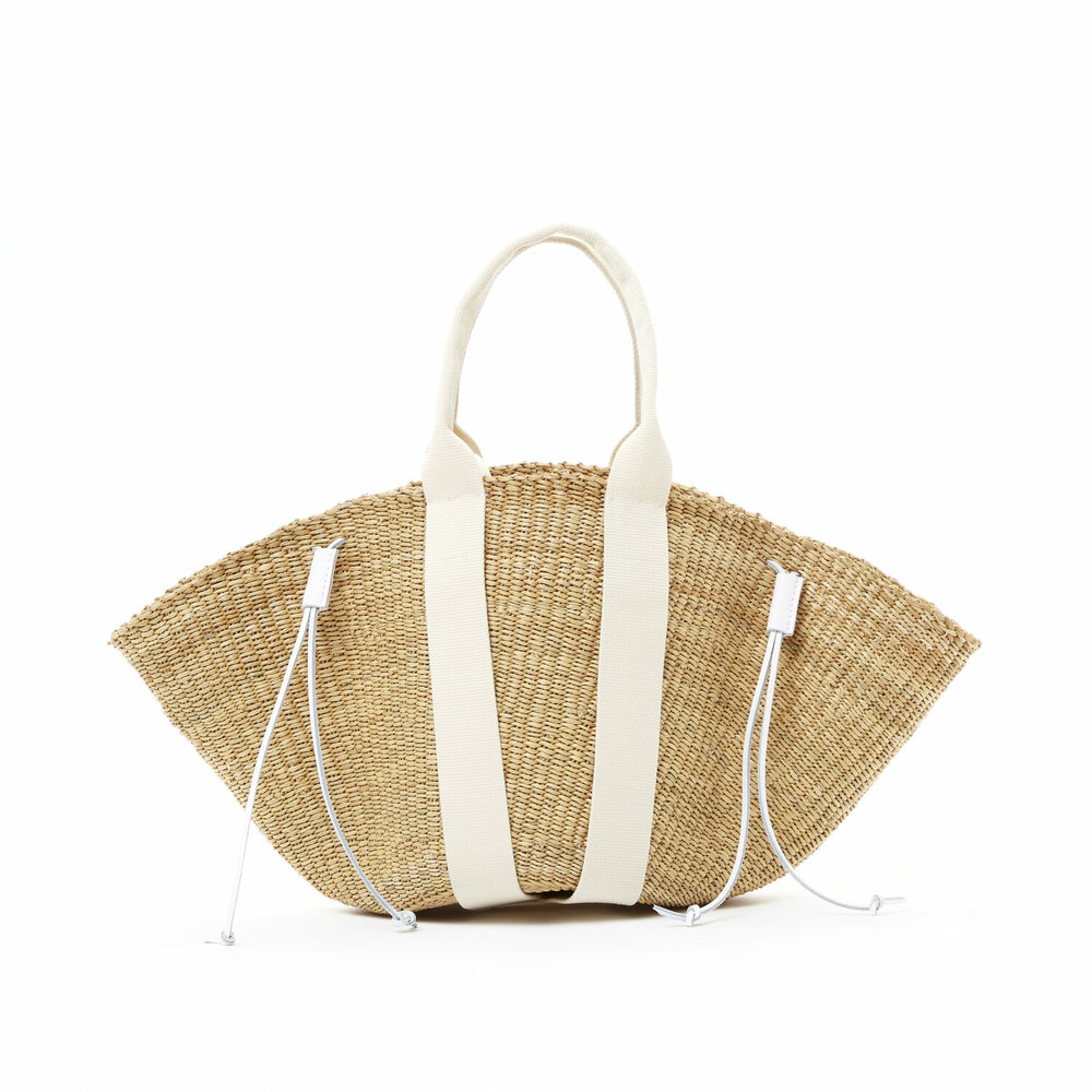 MUUN SO straw bag ecru cotton pouch medium