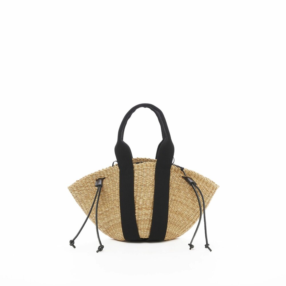 MUUN SO straw bag black cotton pouch small