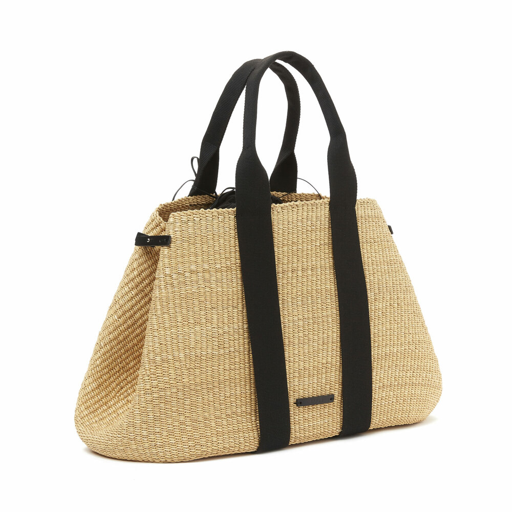 MUUN Altair straw bag maxi black cotton pouch