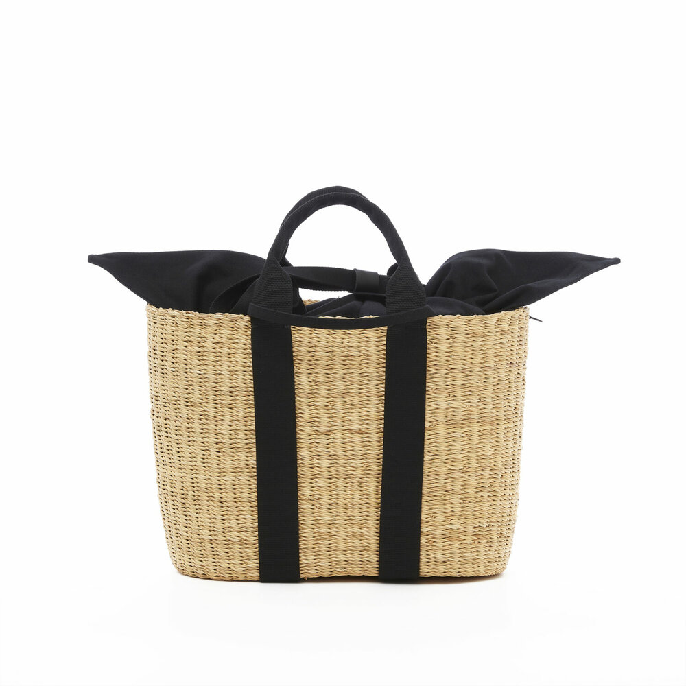 MUUN caba straw bag black cotton pouch medium