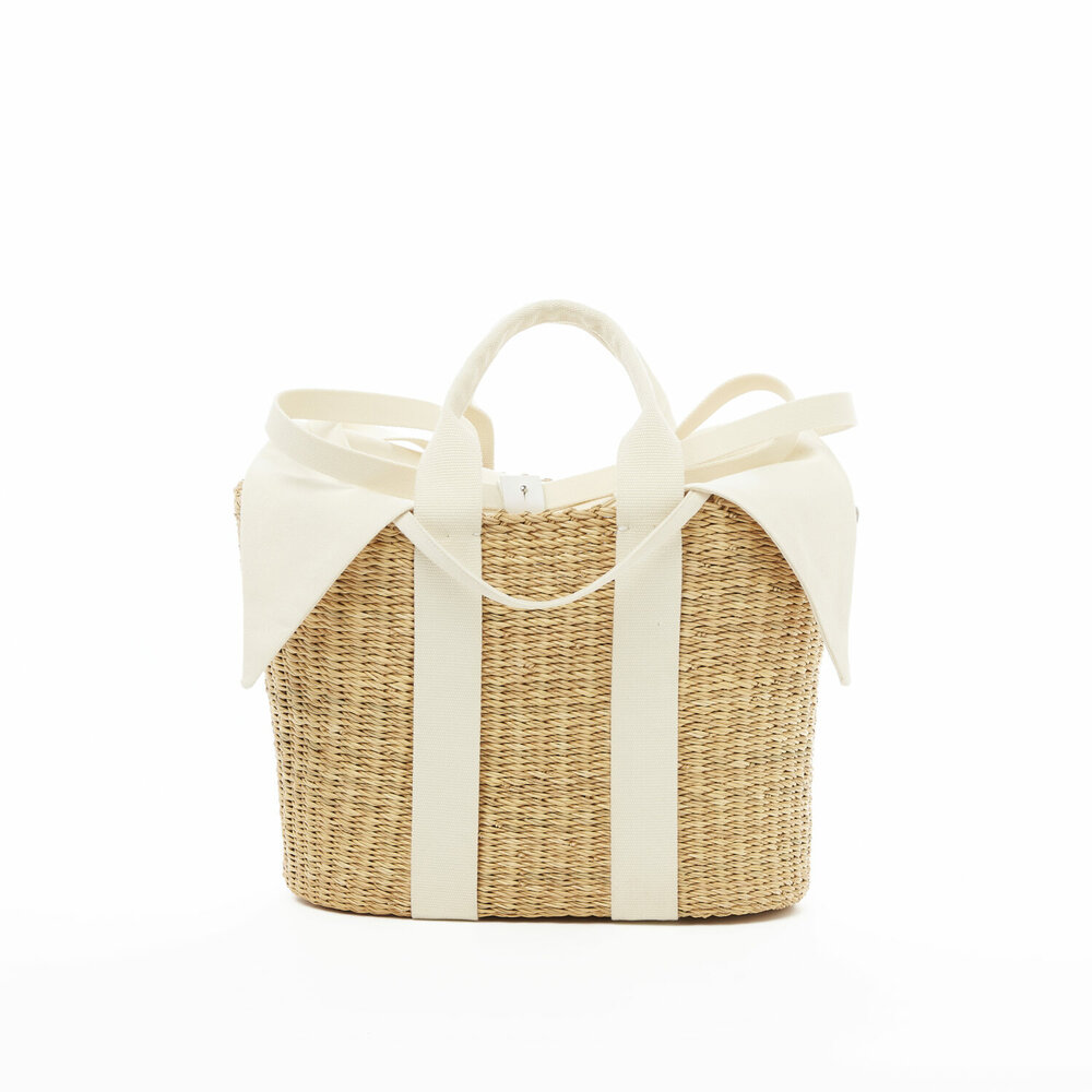 MUUN caba straw bag white cotton pouch medium