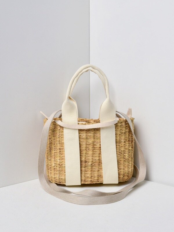 MUUN caba straw bag white cotton pouch mini